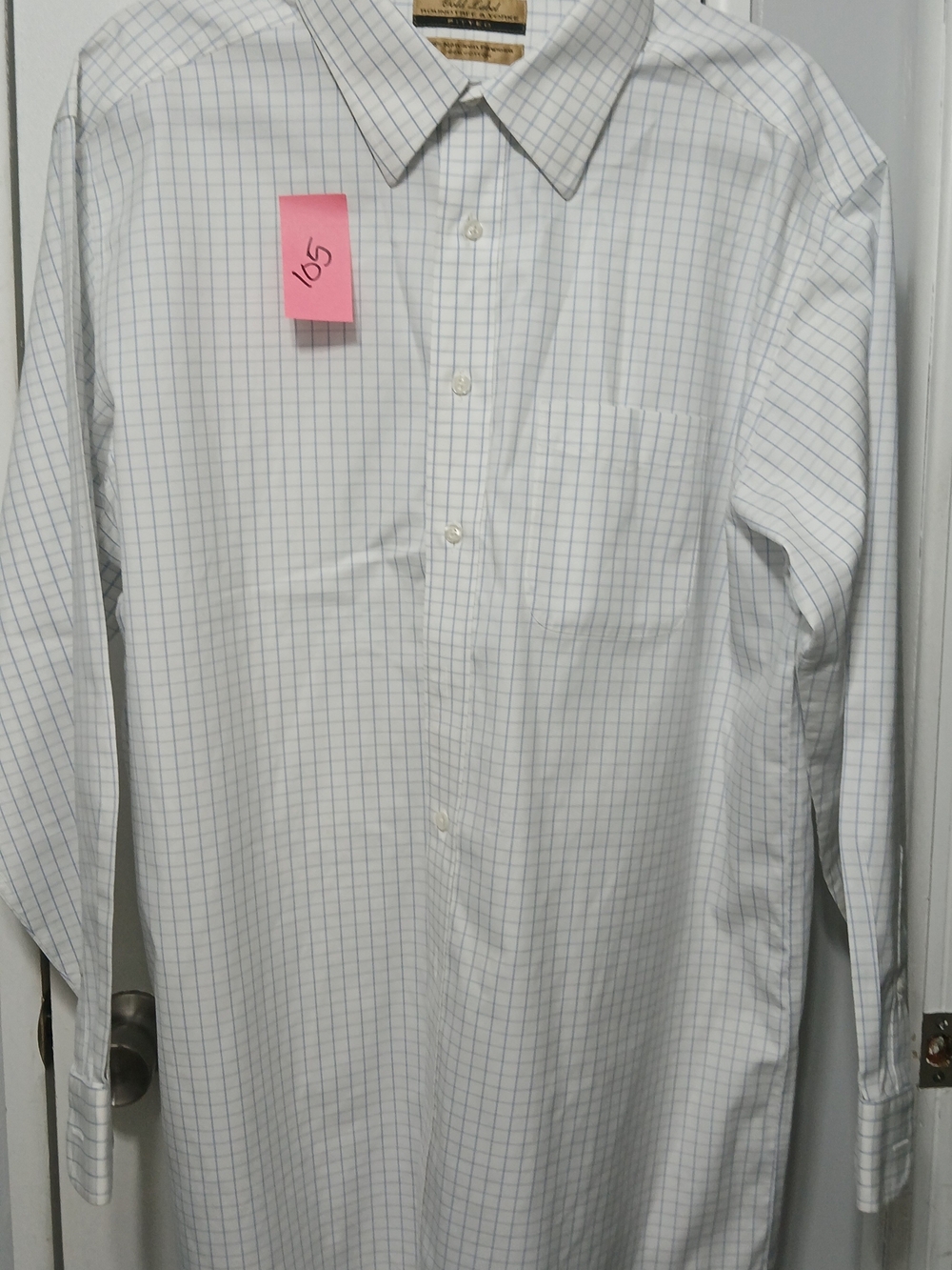 Roundtree & Yorke White Dress Shirt with Light Blue Windowpane Check